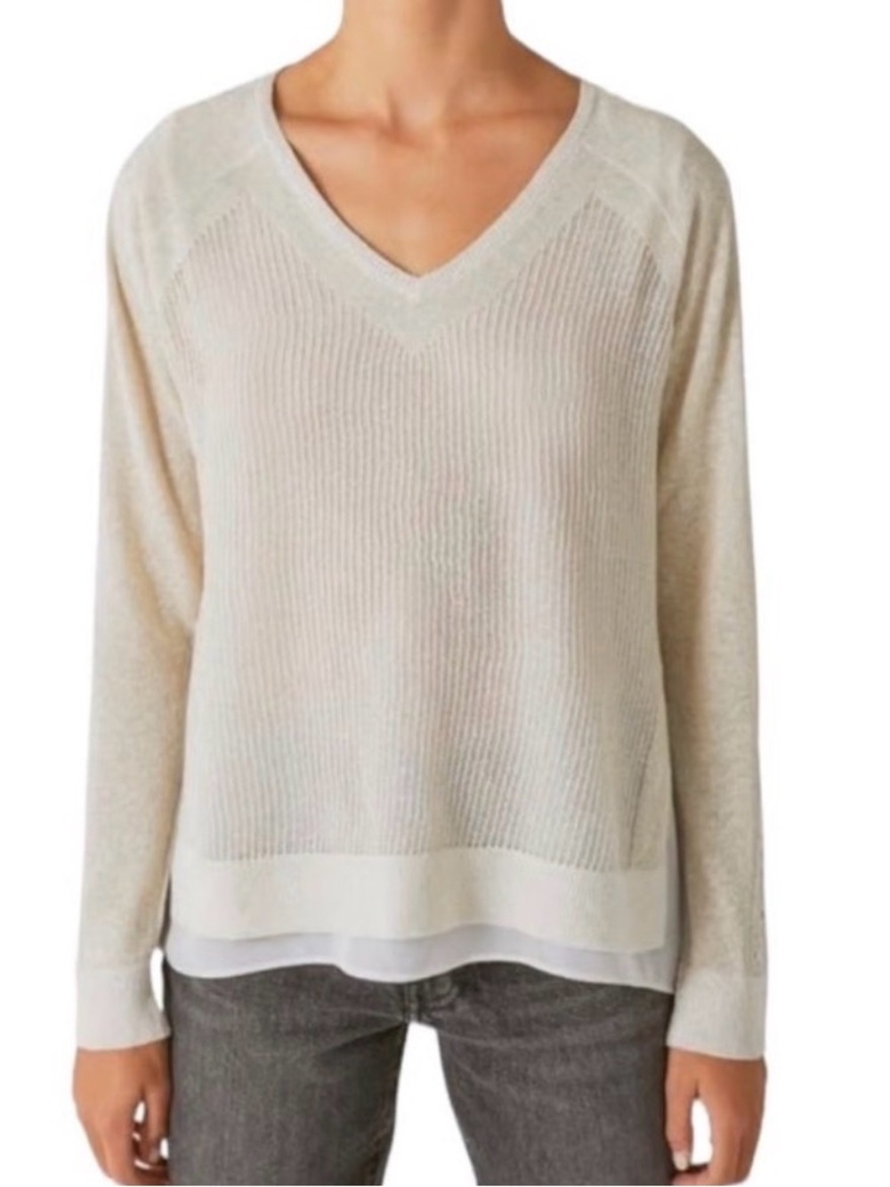 Lucky Brand V-Neck Metallic Knit Sweater